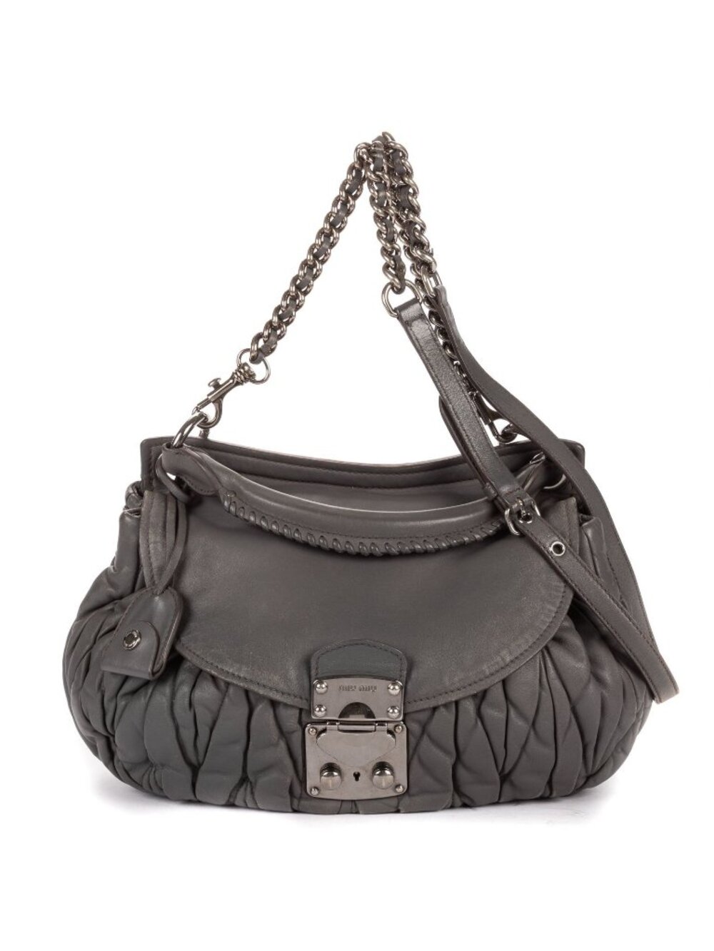 Miu Miu Coffer Flap Hobo Gray Matelasse Luxe Leather